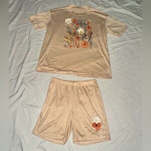 SHEIN Tan Floral Kids Pajama Set